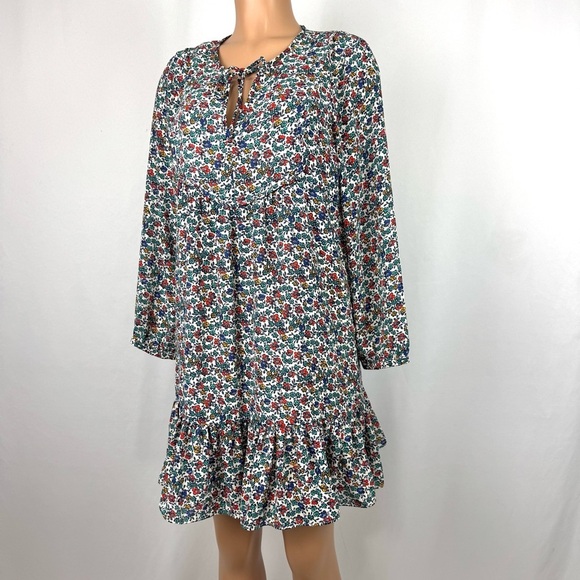 J. Crew Relaxed Printed Ruffled Casual Dress Fiery Sunset Ditsy Floral Size M - Picture 9 of 16